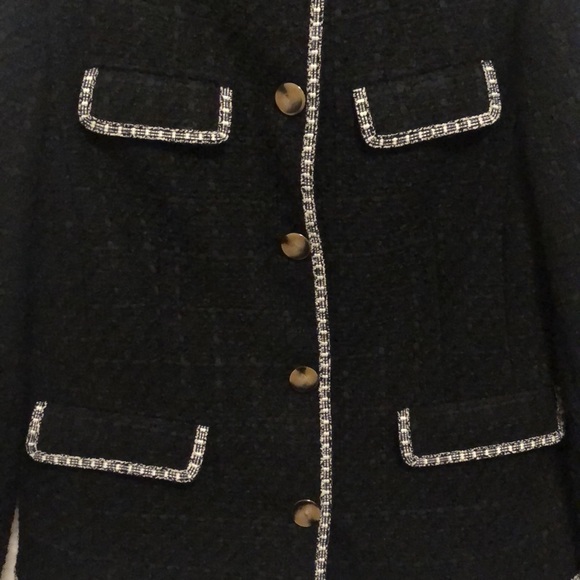 Womens NWT Ann Taylor Black & White Tweed Design Button Up Coat Jacket (Size 4) - Picture 2 of 6